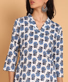 BLOCKS OF INDIA Cotton Hand Printed Short Kurti for Women Short Blue Buti