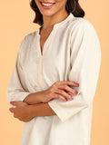 BLOCKS OF INDIA Cotton Hand Solid Color Kurti for Women - Natural White