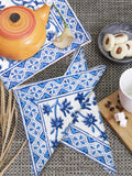 BLOCKS OF INDIA Hand Block Print Cotton Table Napkin (Blue jaal)