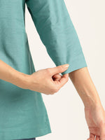 BLOCKS OF INDIA Cotton Hand Solid Color Kurti for Women - Green