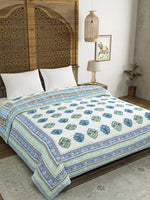 BLOCKS OF INDIA Hand Block Printed Cotton King Size Quilt (Grey Rose)