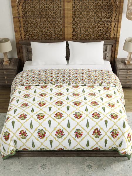 BLOCKS OF INDIA Hand Block Printed Cotton King Size Quilt (Green Patti)