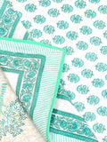 Cotton Single Size Quilt Hand Block Print for Light Winters (150x225 cm) (Light Green Tree)