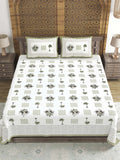Hand Block Printed Cotton Super King Size Bedsheet(270x 270) (PALM TREE GREEN )
