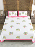 Hand Block Print Cotton King Size Bedsheet Pink TOL