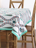 PURE COTTON RAJASTHANI HAND BLOCK PRINT SIX SEATER TABLE CLOTH (TURQ TILAK BUTA)