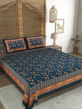 Hand Block Printed Cotton Super King Size Bedsheet(270x 270) (Batik Blue)