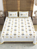 BLOCKS OF INDIA Hand Block Printed Cotton Super King Size Bedsheet(270x 270) (PALM TREE MUSTARD)