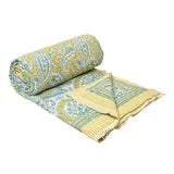 BLOCKS OF INDIA Hand Block Printed Cotton King Size Quilt (Green GAD Paisley)