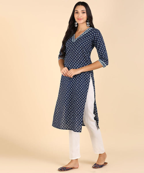 BLOCKS OF INDIA Cotton Hand Printed Long Kurti for Women