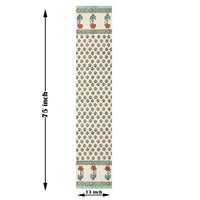 BLOCKS OF INDIA Hand Block Printed Cotton Table Runner for Center/Dining Table (13 x 72 Inches) (Turquoise Flower)