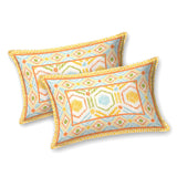 BLOCKS OF INDIA Hand Block Print Cotton King Size Bedsheet (225 X 270 cm) (Yellow Ikat)