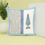 Rajasthani Handmade Hand Block Print Cotton Cushion Cover , Blue Grey Half (5 Pcs)