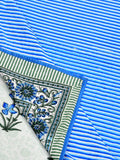 Hand Block Printed 100% Cotton Dohar King Size Reversible (Blue Green Flower)