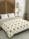 BLOCKS OF INDIA Hand Block Printed Cotton King Size Quilt (Green Patti)