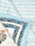 Cotton Medium/Queen Size Quilt Hand Block Print for Light Winters (70 x 100 Inches) (Blue Buta)