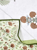 Hand Block Printed Cotton Summer Single Size Reversible Printed Malmal Dohar Open Green Motifs