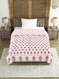 Cotton Medium/Queen Size Quilt Hand Block Print for Light Winters (70 x 100 Inches) (Pink Rose)