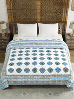 BLOCKS OF INDIA Hand Block Printed Cotton King Size Quilt (Grey Rose)