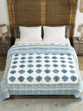 BLOCKS OF INDIA Hand Block Printed Cotton King Size Quilt (Grey Rose)