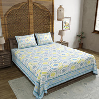 BLOCKS OF INDIA Hand Block Print Cotton King Size Bedsheet (225X 270 cm) (Gray Ikat)