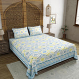 BLOCKS OF INDIA Hand Block Print Cotton King Size Bedsheet (225X 270 cm) (Gray Ikat)