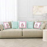 Rajasthani Handmade Hand Block Print Cotton Cushion Cover , Turquoise Pink Motifs (5 Pcs)