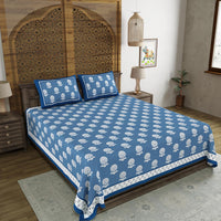 BLOCKS OF INDIA Hand Block Printed Cotton Super King Size Bedsheet(270 x 270)