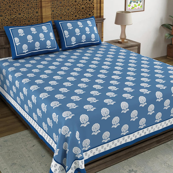 BLOCKS OF INDIA Hand Block Printed Cotton Super King Size Bedsheet(270 x 270)