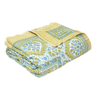 BLOCKS OF INDIA Hand Block Printed Cotton King Size Quilt (Green GAD Paisley)