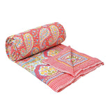 BLOCKS OF INDIA Hand Block Printed Cotton King Size Quilt (Red GAD Paisley)