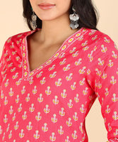 BLOCKS OF INDIA Cotton Hand Printed Long Kurti for Women