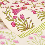 BLOCKS OF INDIA Hand Block Printed Cotton Table Runner for Center/Dining Table (13 x 72 Inches) (Pink Flower)