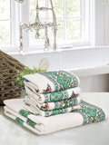 BLOCKS OF INDIA Cotton Hand Block Printed Soft Waffle Fabric Towel Set : 1 Bath Towel and 4 Hand Towel (Color 17)
