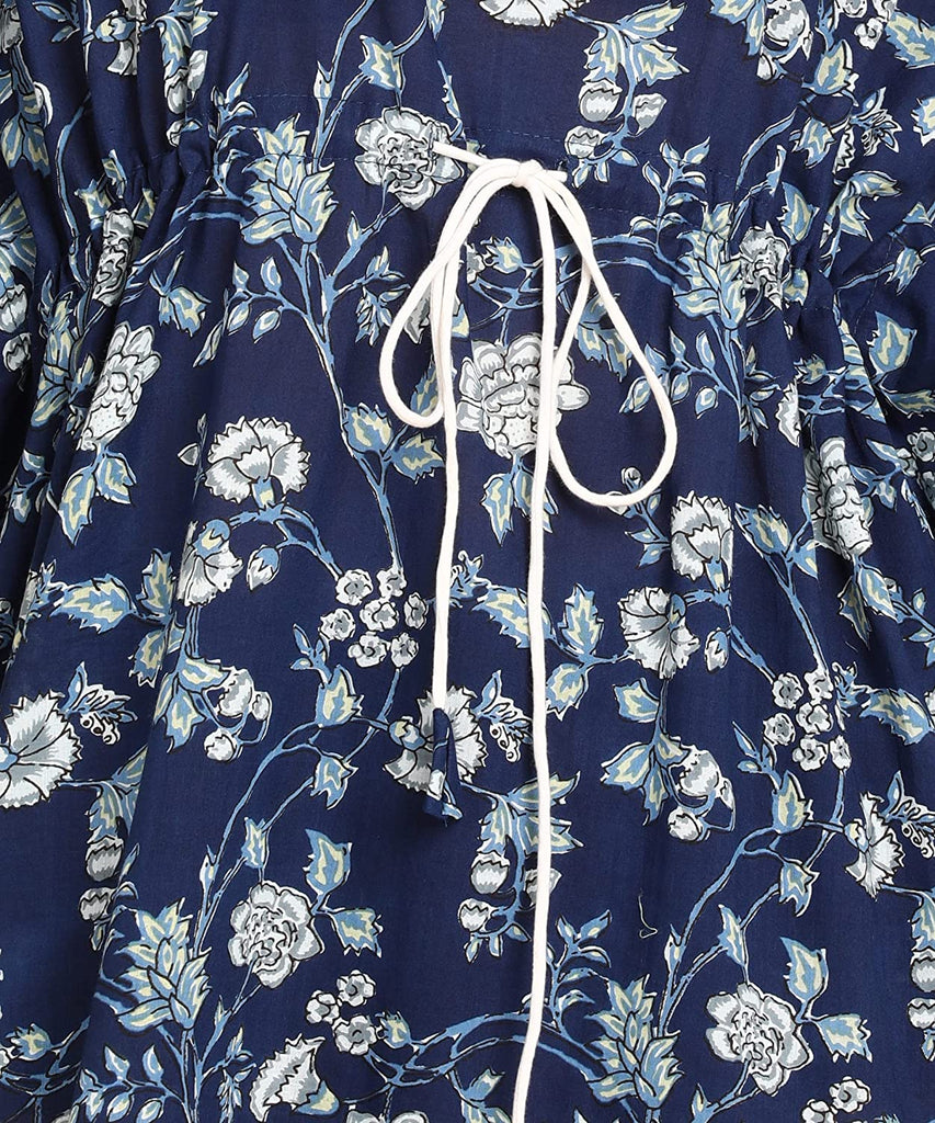 Blue - Hand Block Batik Print Cotton Medium Kaftan 30