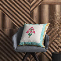 Rajasthani Handmade Hand Block Print Cotton Cushion Cover , Yellow Pink Flower (5 Pcs)