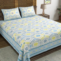 BLOCKS OF INDIA Hand Block Print Cotton King Size Bedsheet (225X 270 cm) (Gray Ikat)