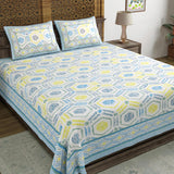 BLOCKS OF INDIA Hand Block Print Cotton King Size Bedsheet (225X 270 cm) (Gray Ikat)