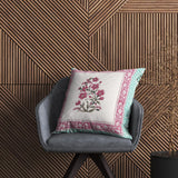 Rajasthani Handmade Hand Block Print Cotton Cushion Cover , Turquoise Pink Motifs (5 Pcs)