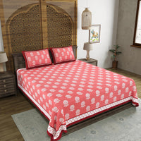 BLOCKS OF INDIA Hand Block Printed 300 TC Cotton Super King Size Bedsheet(106 x 106)