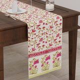 BLOCKS OF INDIA Hand Block Printed Cotton Table Runner for Center/Dining Table (33 x 180 cm) (Pink Flower)