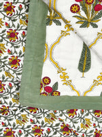 BLOCKS OF INDIA Hand Block Printed Cotton King Size Quilt (Green Patti)
