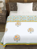 Hand Block Printed Cotton Summer Single Size Reversible Printed Malmal Dohar Green Tol