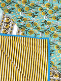 Cotton Single Size Quilt Hand Block Print for Light Winters (150x225 cm) (Blue gad buti)