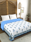 Hand Block Printed 100% Cotton Dohar King Size Reversible (Blue Green Flower)