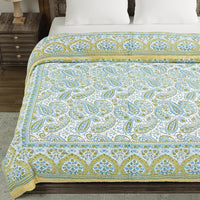 BLOCKS OF INDIA Hand Block Printed Cotton King Size Quilt (Green GAD Paisley)