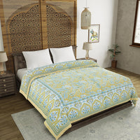 BLOCKS OF INDIA Hand Block Printed Cotton King Size Quilt (Green GAD Paisley)