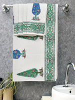 BLOCKS OF INDIA Cotton Hand Block Printed Soft Waffle Fabric Towel Set : 1 Bath Towel and 4 Hand Towel (Color 17)