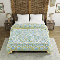 BLOCKS OF INDIA Hand Block Printed Cotton King Size Quilt (Green GAD Paisley)