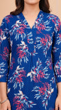 Cotton Hand Block Print A Line Kurta for Women (Blue Pine)